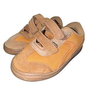 CAT & JACK SHOES UNISEX KIDS SIZE 9 BROWN LEATHER CANVAS HOOK & LOOP SNEAKER